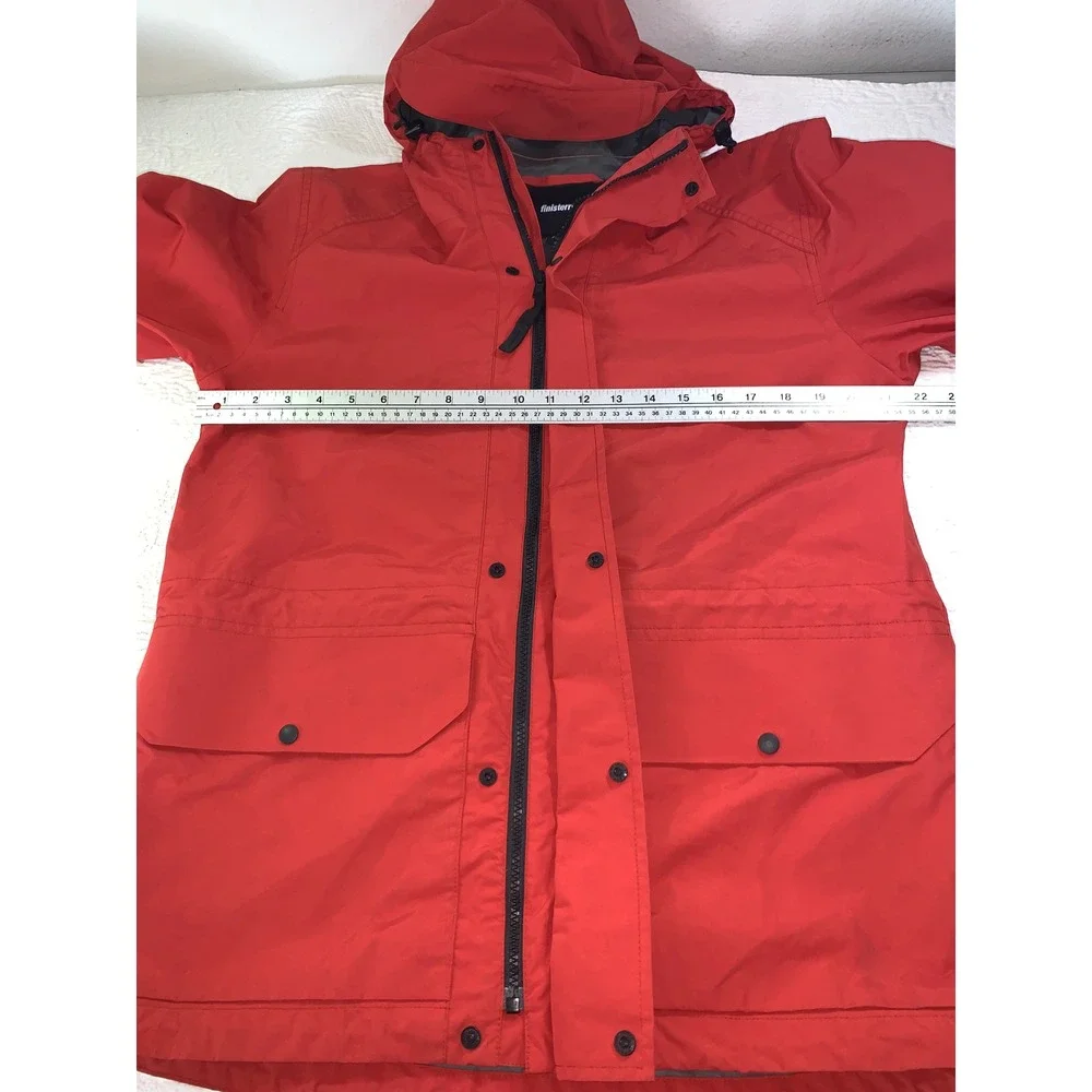 Finisterre Mens Waterproof Rain Jacket Red Hooded Full Zip Outdoor Coat Size M